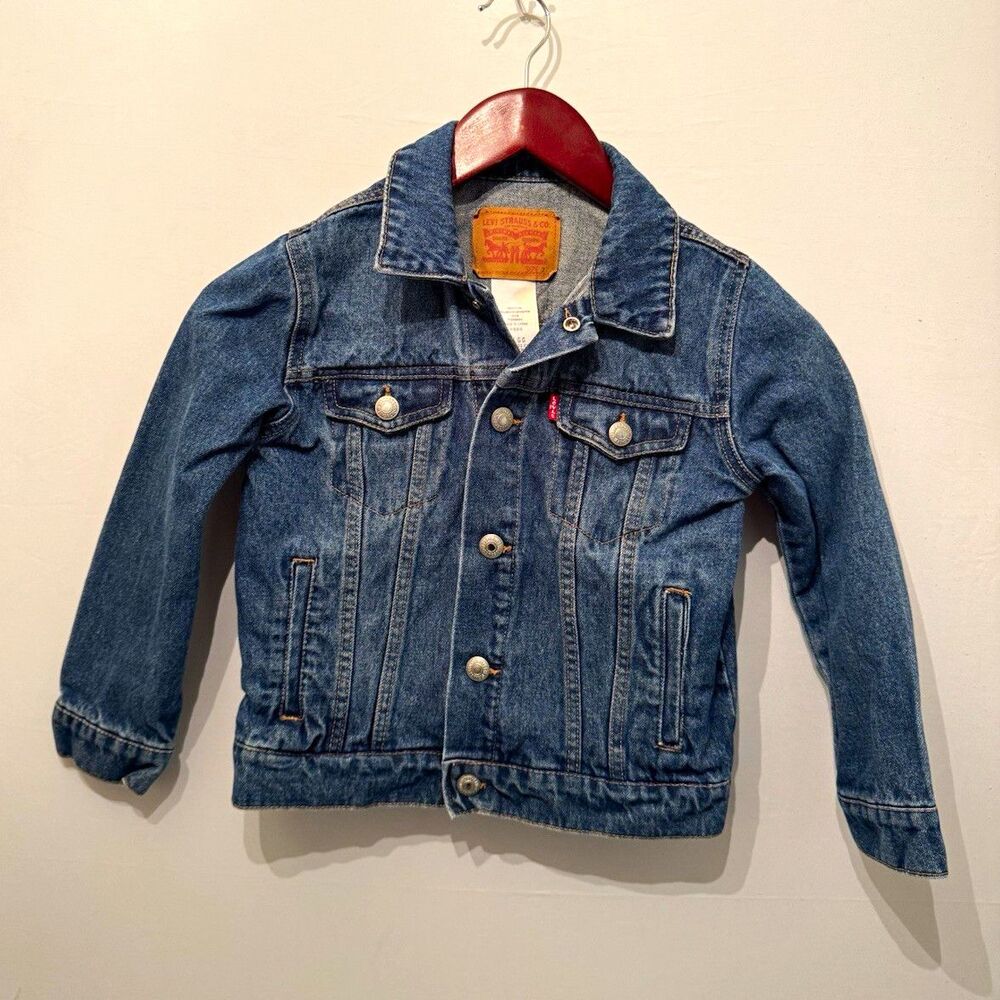 Levi's Kids Denim Trucker Jacket Blue Button Front Collared Pockets Size 7